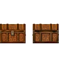 Two Vintage Wooden Trunks With Intricate Carved Patterns And Storage Design