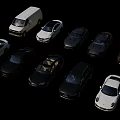 Various Car Models In White And Black Colors Arranged For Display Showcase