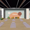 Modern Fitness Dance Studio Interior With Yoga Mats Bean Bags And Sports Signs