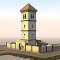 Historic Stone Tower With Multi Storey Structure Tiled Roof And Surrounding Walls