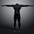 Sleek Black Fitted Outfit With Blue Glowing Lines And Full Body Design