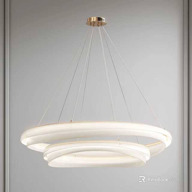 Modern White Chandelier With Circular Rings Hanging In Interior Space 3d model 