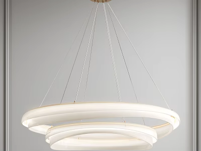 Modern White Chandelier With Circular Rings Hanging In Interior Space 3d model