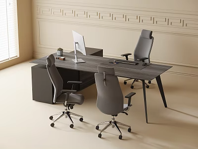 Modern Office Desk and Chair Set with Ergonomic Seats and Sleek Minimalist Design 3d model