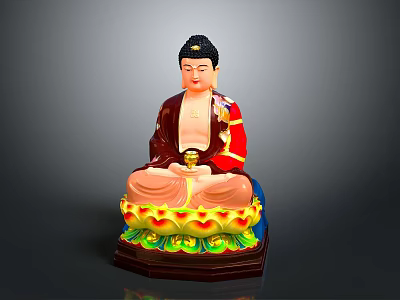 Exquisite Hand Carved Buddha Sculpture With Colorful Lotus Base And Sitting Posture 3d model