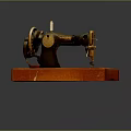 Vintage Sewing Machine With Red Wooden Base And Classic Metal Components