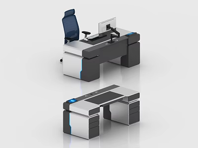 Modern Monitoring Room Control Console Workstation With Computer Monitor And Ergonomic Chair 3d model