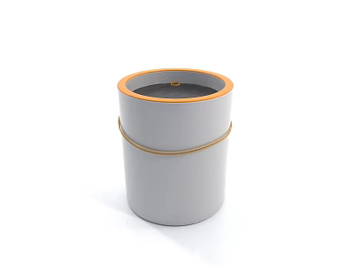 Cylindrical Modern Gray Nightstand With Golden Decorative Ring And Smooth Top 3d model