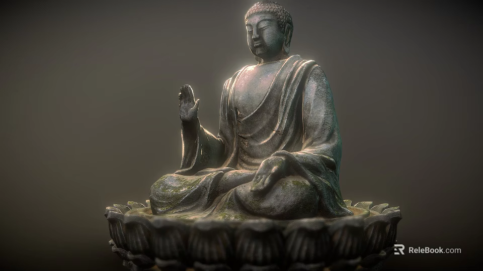 Exquisite Buddha Sculpture Carving Showcasing Sitting Posture and Intricate Lotus Base Details 3d model 