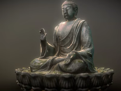 Exquisite Buddha Sculpture Carving Showcasing Sitting Posture and Intricate Lotus Base Details 3d model