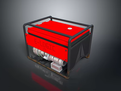 Red Electric Industrial Generator With Black Metal Frame And Wheeled Structure 3d model