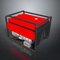Red Electric Industrial Generator With Black Metal Frame And Wheeled Structure