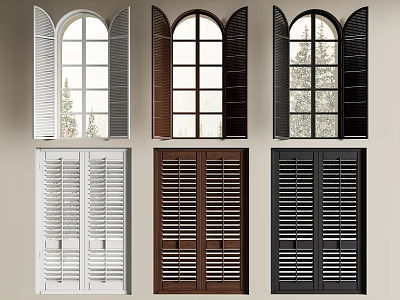 Various Window Shutter Designs In White Brown And Black For Home Interior 3d model