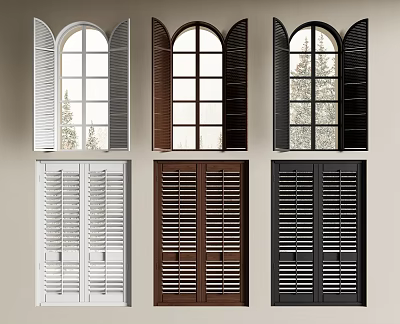 Various Window Shutter Designs In White Brown And Black For Home Interior 3d model