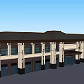 Modern Office Building Facade With Dark Roof Columns And Multiple Windows 3d model