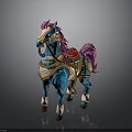 Blue Military Vehicle Horse With Pink Mane Tail Golden Decorations And Red Gemstone Saddle