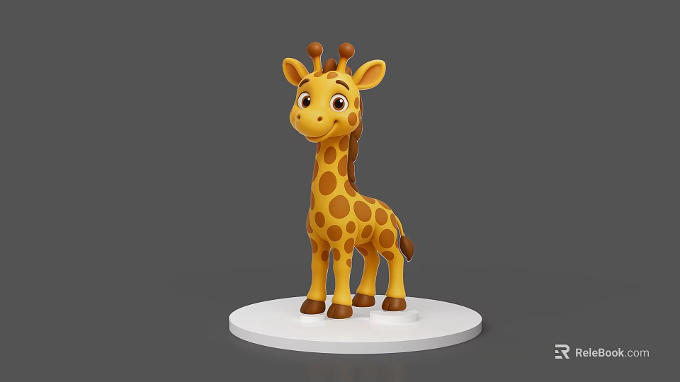 Cute Yellow Giraffe Toy Figurine With Brown Spots On White Base 3d model 