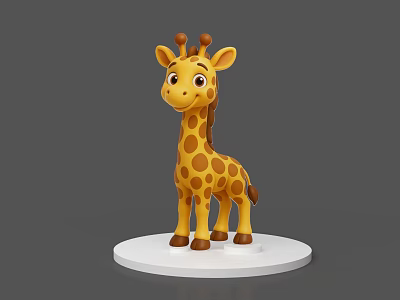 Cute Yellow Giraffe Toy Figurine With Brown Spots On White Base 3d model