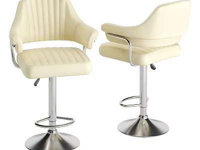 Cream Colored Leather Bar Stools With Vertical Tufted Seats Armrests And Adjustable Metal Base 3d model