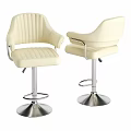 Cream Colored Leather Bar Stools With Vertical Tufted Seats Armrests And Adjustable Metal Base 3d model
