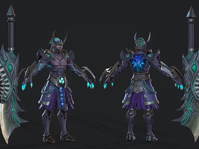 Dark Fantasy Game Movie Character With Glowing Armor Green Accents And Weapon Design 3d model