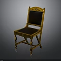 Classic Wooden Chair With Carved Backrest Black Seat Cushion And Turned Legs