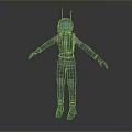 Futuristic Game Movie Character With Blue Helmet Red Antennas Gray White Bodysuit Black Gloves Boots