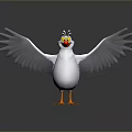 Cartoon Seagull With Spread Wings White Body Grey Feathers Orange Beak And Happy Expression