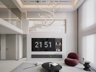 Modern Loft Living Room Interior With Chandelier TV Wall And Accent Chair 3d model
