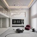 Modern Loft Living Room Interior With Chandelier TV Wall And Accent Chair