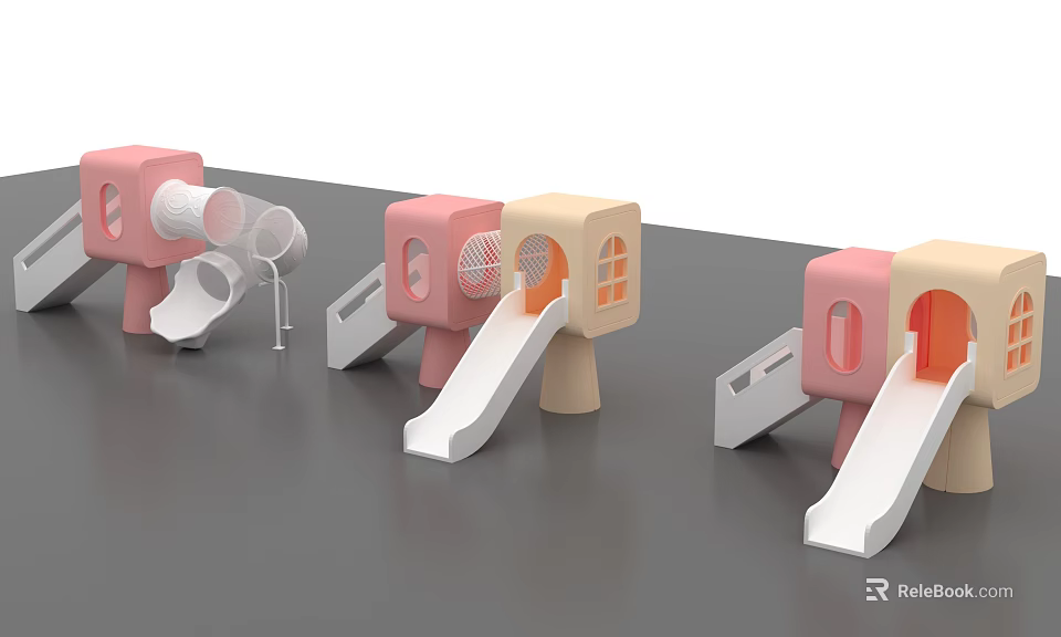 Kids Playground With Colorful Pastel Pink Beige White Play Structures Slide Net Windows 3d model 