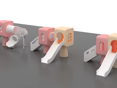 Kids Playground With Colorful Pastel Pink Beige White Play Structures Slide Net Windows 3d model