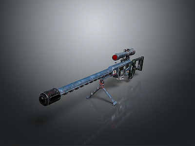 Blue Sniper Rifle With Red Dot Telescopic Sight And Tripod Stand Design Features 3d model