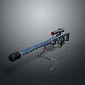 Blue Sniper Rifle With Red Dot Telescopic Sight And Tripod Stand Design Features