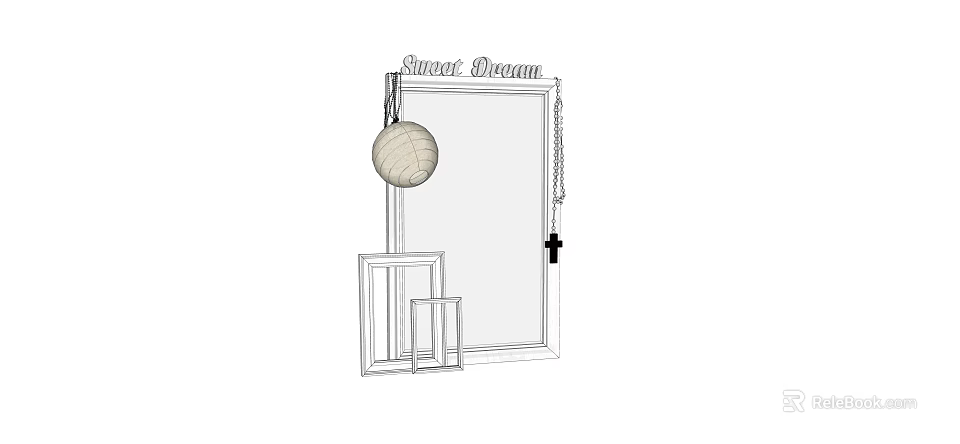 Elegant Mirror with Smart Dream Text Photo Frames Spherical Ornament and Cross Pendant 3d model 