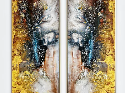 Symmetric Abstract Wall Art With Golden Blue Brown Textures For Home Decor 3d model