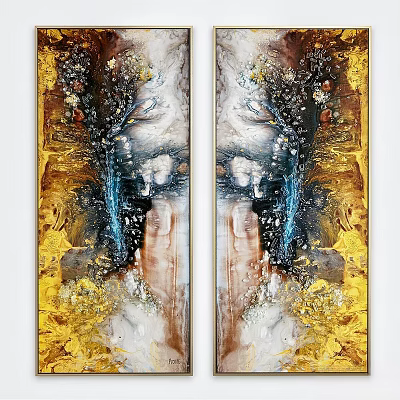 Symmetric Abstract Wall Art With Golden Blue Brown Textures For Home Decor 3d model