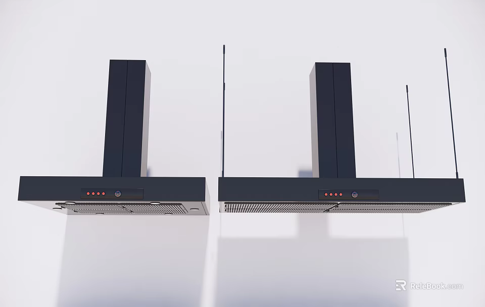 Double Sleek Black Modern Kitchen Range Hoods As Contemporary Appliances 3d model 