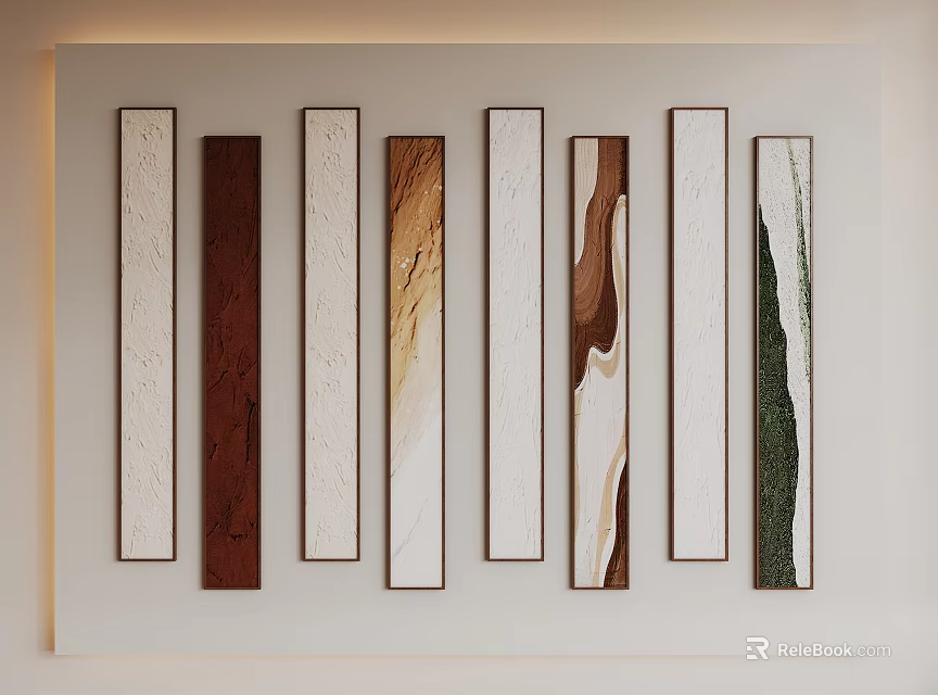 Modern Abstract Paintings In Vertical Arrangement With Various Colors And Textures For Wall Decor 3d model 