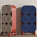 Modern Storage Racks With Circular Roll Design In Red And Blue Colors