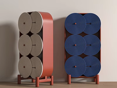 Modern Storage Racks With Circular Roll Design In Red And Blue Colors 3d model