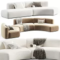 Curved Beige And Brown Sofa Interior With Pillows And Blankets Design