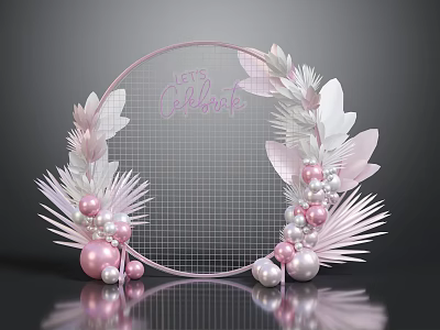Pink Circular Celebration Decor With Leaf Accents Pearl Beads And Festive Design 3d model