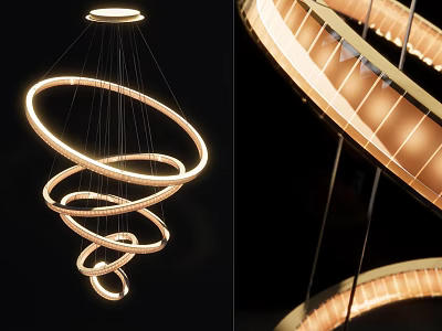 Contemporary Spiral Shaped Ring Chandelier With Illuminated Multiple Hanging Rings Design 3d model