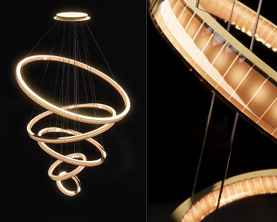 Contemporary Spiral Shaped Ring Chandelier With Illuminated Multiple Hanging Rings Design 3d model