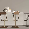 Modern Bar Counter Interior With Coffee Machine Cups Bread And Metallic Bar Stools 3d model