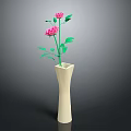 Tall White Vase With Pink Flowers Green Leaves And Stem