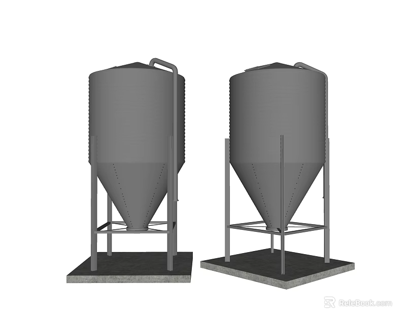 Industrial Storage Tanks With Conical Bottom And Support Stands On Square Bases 3d model 