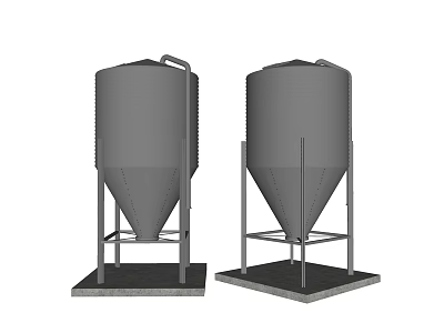 Industrial Storage Tanks With Conical Bottom And Support Stands On Square Bases 3d model