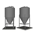 Industrial Storage Tanks With Conical Bottom And Support Stands On Square Bases